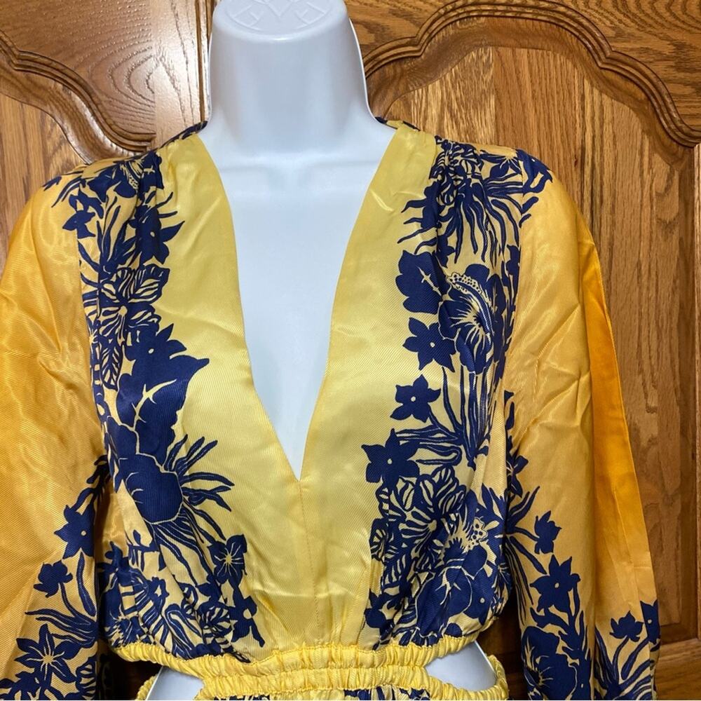 Sandro Willow Maxi Dress Yellow Blue Floral Pullover Boho Artsy Women’s Sz 2 - Picture 5 of 16